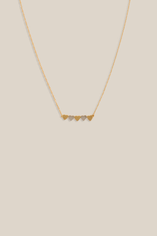 Five White and Yellow Gold Hearts Necklace