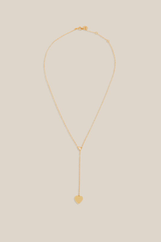 Zircon and Heart long Necklace - Yellow Gold