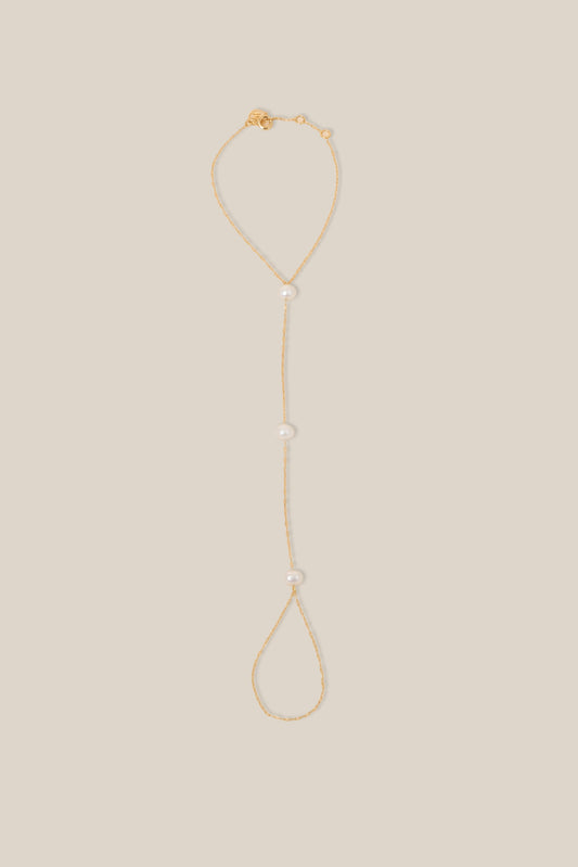 Three Pearl Hand Chain  - Yellow Gold