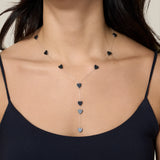 Grey Hearts Long Necklace  - White Gold