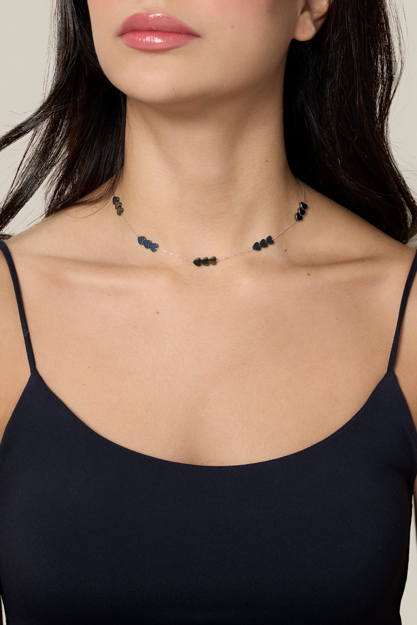 Grey Hearts Choker  - White Gold