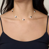 White & Grey Hearts Choker  - Yellow Gold