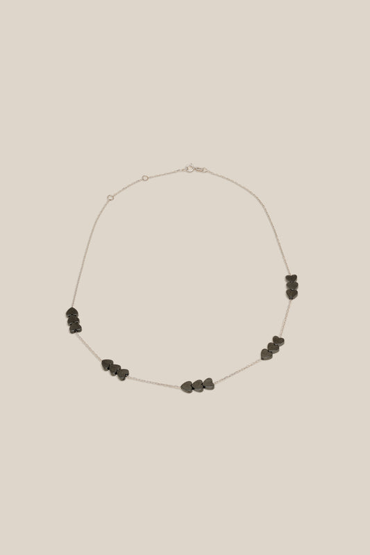 Grey Hearts Choker  - White Gold