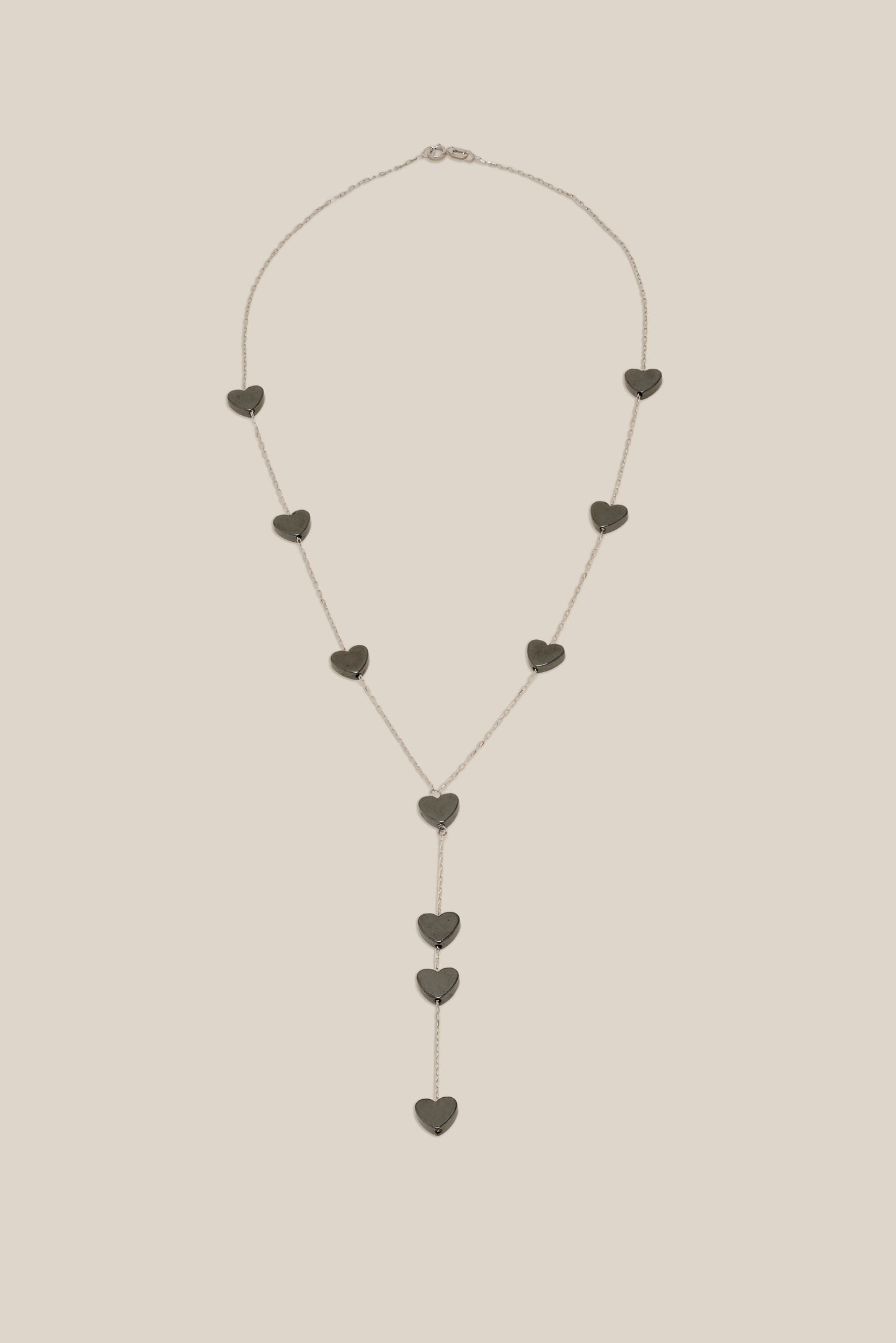 Grey Hearts Long Necklace  - White Gold