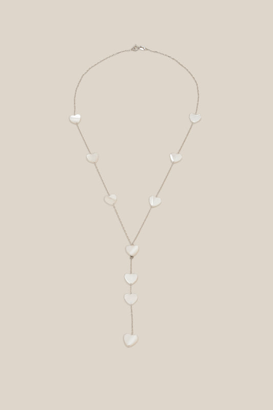 White Hearts Long Necklace  - White Gold