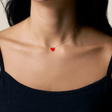 Red Enamel Heart Necklace - Yellow Gold