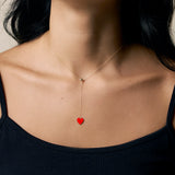 Zircon and Red Heart long Necklace - Yellow Gold