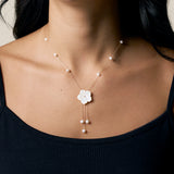 Bloom and Pearl Dangling Necklace - Yellow Gold