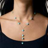 Aqua Hearts Long Necklace - Yellow Gold