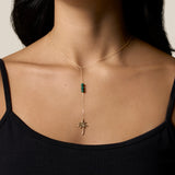 Palm and 3 Malachite stones Necklace - Yellow Gold