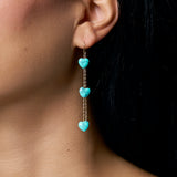 Three Aqua Hearts Earring - Yellow Gold