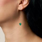 One Green Heart Earring - Yellow Gold