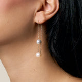 Two Muti-color Pearls Earring - Yellow Gold