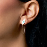 Enamel Oval Pink Eye Chain Earring - Yellow Gold