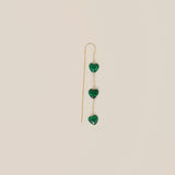 Three Green Hearts Earring - Yellow Gold