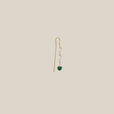 One Green Heart Two Pearls Earring- Yellow Gold