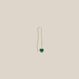 One Green Heart Earring - Yellow Gold