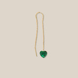 One Green Heart Earring - Yellow Gold