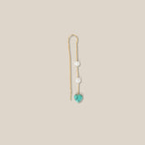 One Aqua Heart and Two Pearls Earring - Yellow Gold