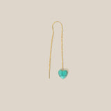 One Blue Heart Earring - Yellow Gold