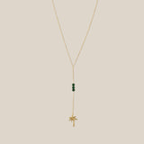 Palm and 3 Malachite stones Necklace - Yellow Gold