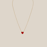 Red Enamel Heart Necklace - Yellow Gold