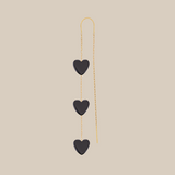 Three Grey Hearts Earring  - Yellow Gold