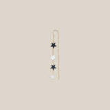 Two White & Two Black Stars Earring  - Yellow Gold