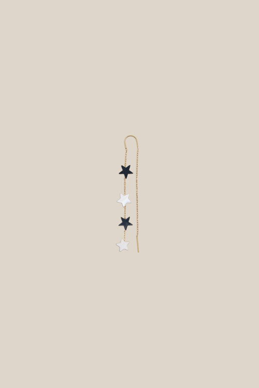 Two White & Two Black Stars Earring  - Yellow Gold