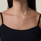 white round Eye & Pearl Choker  - Yellow Gold