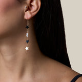 Two White & Two Black Stars Earring  - Yellow Gold