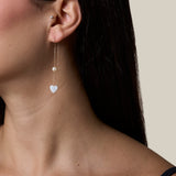 One White Heart & One Pearl Earring  - Yellow Gold