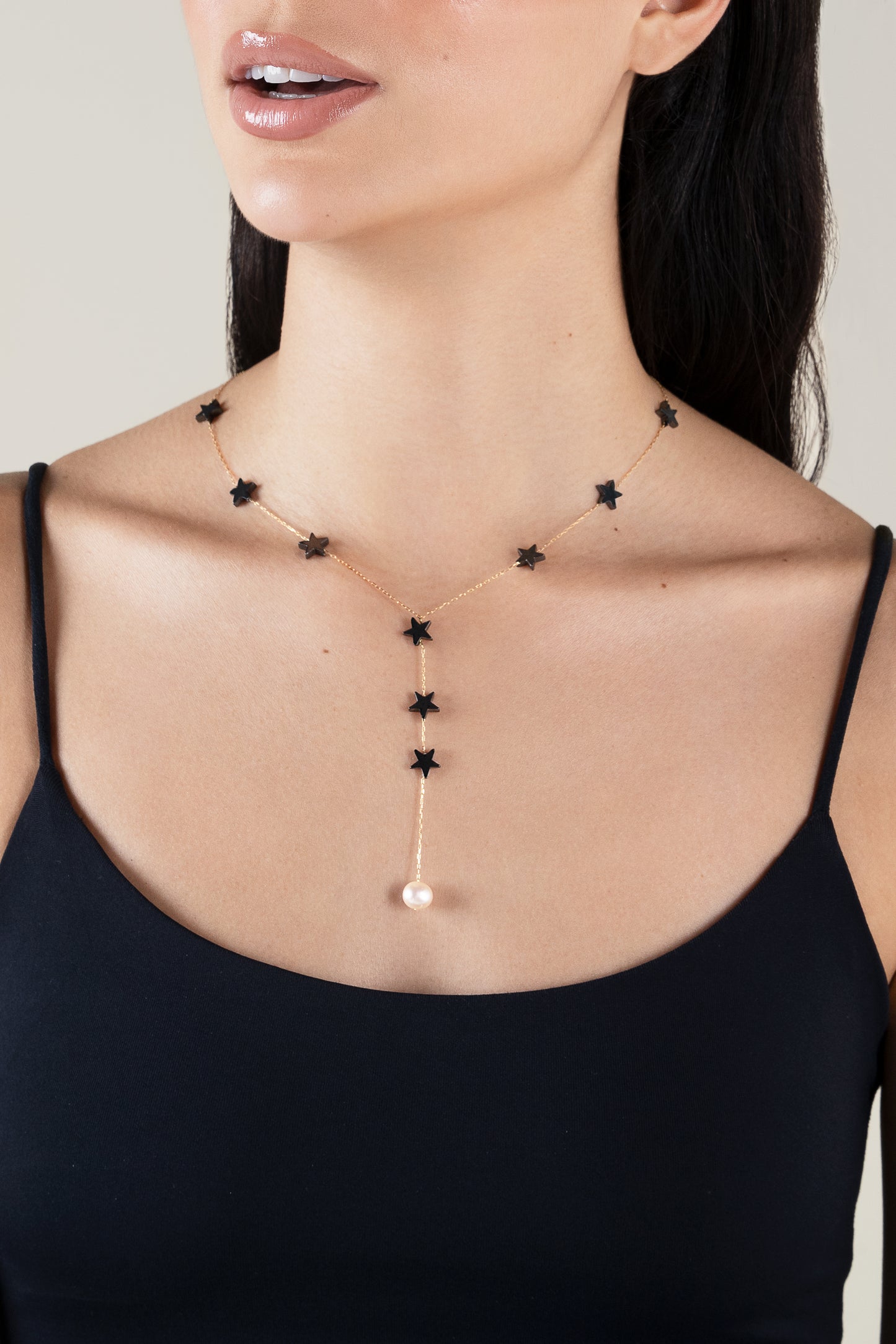 Grey Stars & one  Pearl Long Necklace