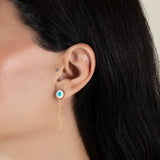 enamal White Eye Circle Chain Earring  - Yellow Gold