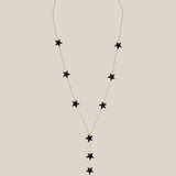Grey Stars & One Pearl Long Necklace  - Yellow Gold