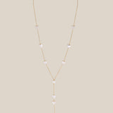 White Hearts Long Necklace  - Yellow Gold