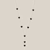 Grey Hearts Long Necklace  - Yellow Gold