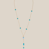 One Eye, Blue Beads, & Kaff Necklace  - Yellow Gold