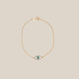 Enamel oval White Eye Bracelet  - Yellow Gold