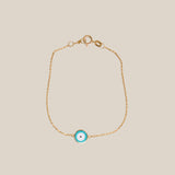 Enamel round Blue Eye Bracelet  - Yellow Gold