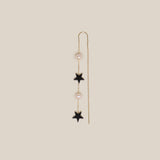 Two Grey Stars & Two Pearls Earring  - Yellow Gold