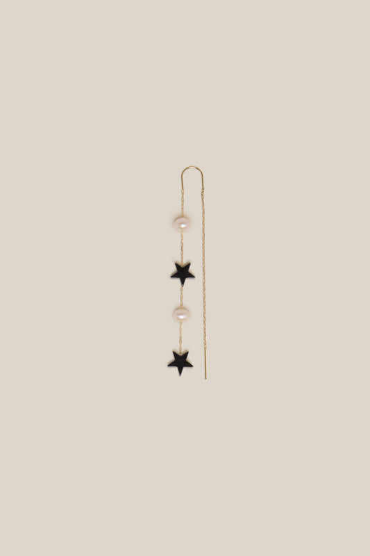 Two Grey Stars & Two Pearls Earring