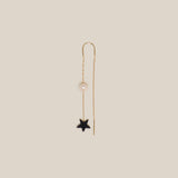 One Grey Star & One Pearl Earring  - Yellow Gold
