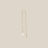 One White Star One Pearl Earring  - Yellow Gold