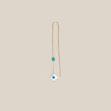 Flower Eye & Blue Bead Earring  - Yellow Gold