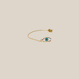 enamel oval White Eye Chain Earring  - Yellow Gold