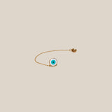enamal White Eye Circle Chain Earring  - Yellow Gold