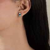 enamel oval White Eye Chain Earring  - Yellow Gold