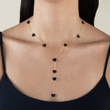Grey Hearts Long Necklace  - Yellow Gold