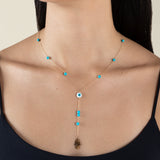 One Eye, Blue Beads, & Kaff Necklace  - Yellow Gold